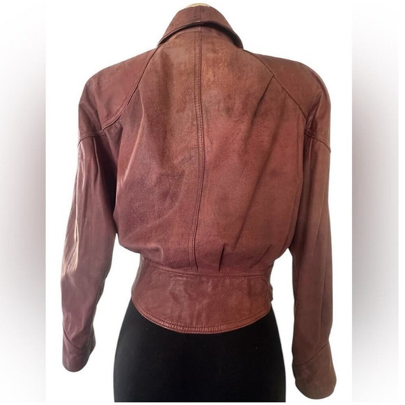 Vintage Winlit Burgundy Leather Wrap Belted Jacket – Women’s M – 80s Style - Picture 2 of 9